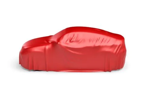 3d rendering of a car covered by red cloth Stock Illustration