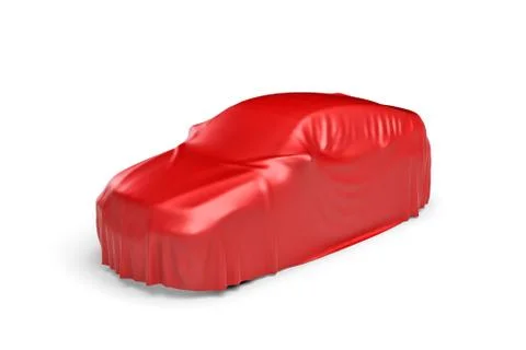 3d rendering of a car covered by red cloth Stock Illustration