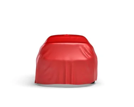 3d rendering of a car covered by red cloth Stock Illustration