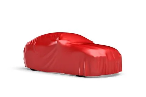 3d rendering of a car covered by red cloth Illustration