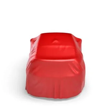 3d rendering of a car covered by red cloth Stock Illustration