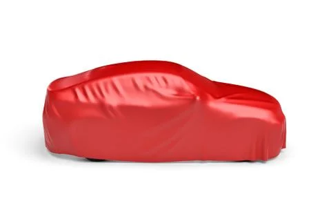 3d rendering of a car covered by red cloth Stock Illustration