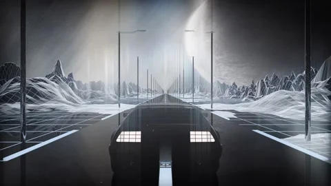 3D Rendering Of Car Riding Loop Animation Outrun Sunset Stock Footage 187286293