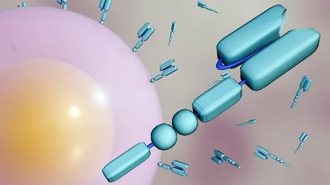 A 3D rendering of CAR-T cell with Y-shaped chimeric antigen receptors or CAR Stock Illustration
