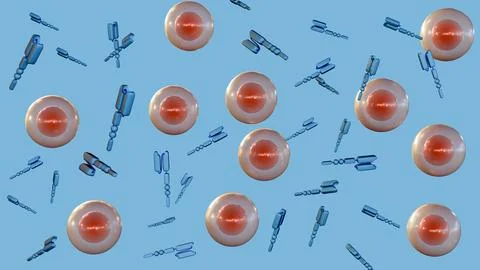 A 3D rendering of CAR-T cell with Y-shaped chimeric antigen receptors or CAR Stock Illustration