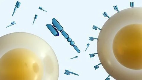 A 3D rendering of CAR-T cell with Y-shaped chimeric antigen receptors or CAR Stock Illustration