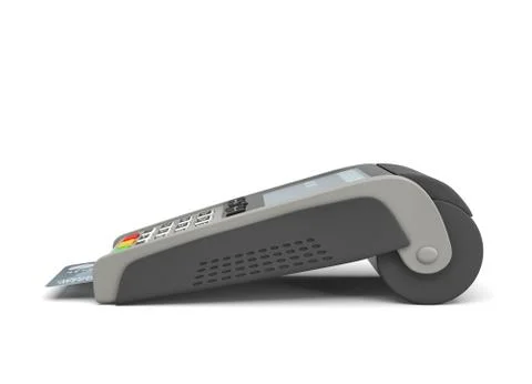 3d rendering of a card payment terminal with a sticking plastic card inside on Stock Illustration
