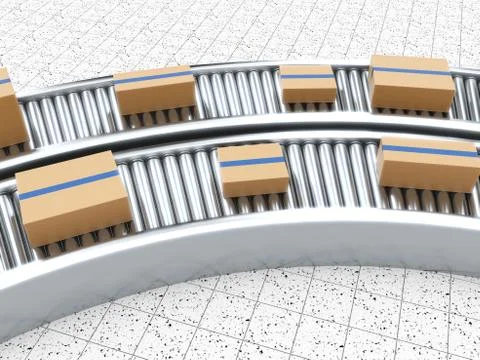 3d rendering of Cardboard boxes on a conveyor belt 스톡 일러스트