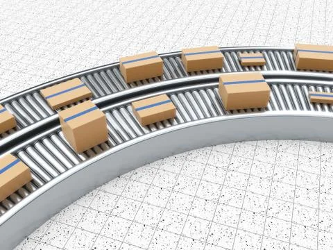 3d rendering of Cardboard boxes on a conveyor belt Illustration