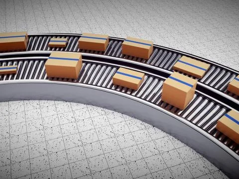 3d rendering of Cardboard boxes on a conveyor belt Illustration