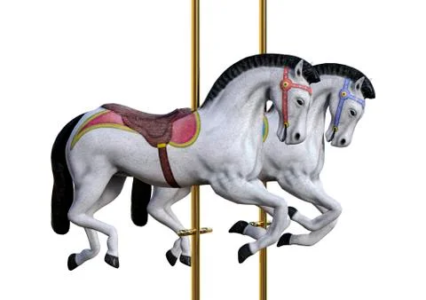 3D Rendering Carousel Horses on White Stock Illustration
