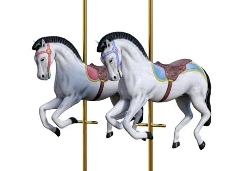 3D Rendering Carousel Horses on White Stock Illustration
