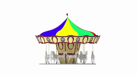 3D rendering of a carousel park attraction turning amusement fun ride isolated Stock Footage 130250768