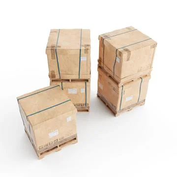3d rendering of carton parcel boxed packages in inventory Illustrazione stock