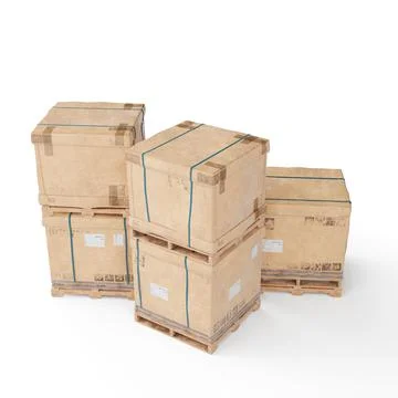 3d rendering of carton parcel boxed packages in inventory Stockillustratie