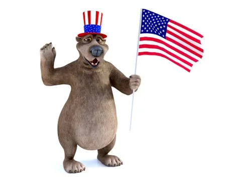 3D rendering of a cartoon bear celebrating 4th of July or Independence Day. Stock Illustration