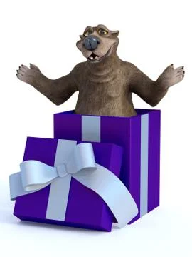 3D rendering of a cartoon bear in a gift box. Stock Illustration