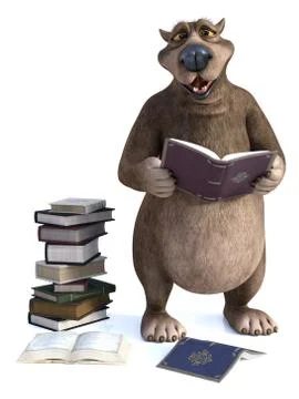 3D rendering of cartoon bear having a storytime. Stock Illustration