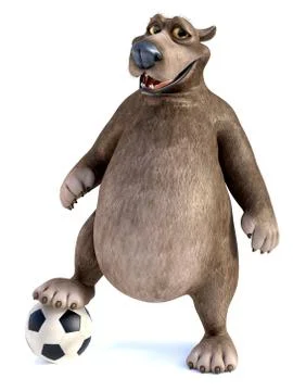 3D rendering of a cartoon bear posing with soccer ball. Stock Illustration