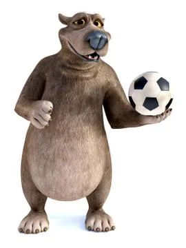 3D rendering of a cartoon bear posing with soccer ball. Stock Illustration