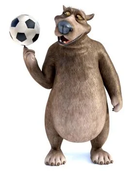 3D rendering of a cartoon bear posing with soccer ball. Stock Illustration