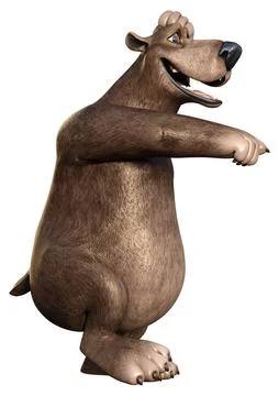 3D Rendering Cartoon Bear on White Stock Illustration