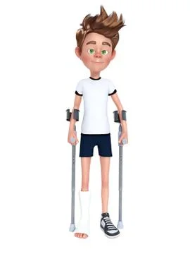 3D rendering of a cartoon boy with broken leg. Stock Illustration