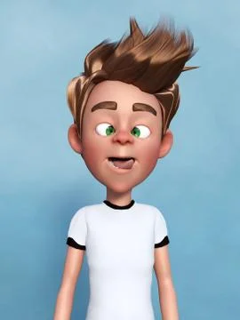 3D rendering of a cartoon boy doing a silly face. Stock Illustration