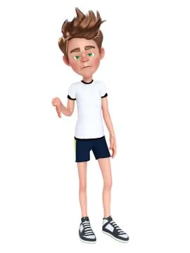 3D rendering of a cartoon boy doing a thumbs down. Stock Illustration