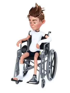 3D rendering of a cartoon boy sitting in a wheelchair. Stock Illustration