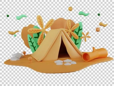3D rendering cartoon camping concept Stock Illustration