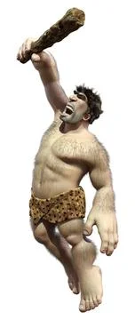 3D Rendering Cartoon Caveman on White Illustrazione stock