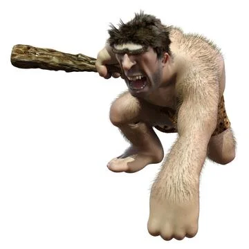 3D Rendering Cartoon Caveman on White Stock Illustration