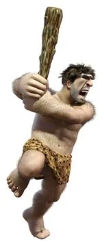 3D Rendering Cartoon Caveman on White Stock Illustration