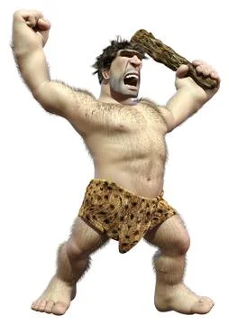 3D Rendering Cartoon Caveman on White Stock Illustration