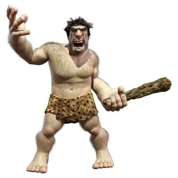 3D Rendering Cartoon Caveman on White Stock Illustration