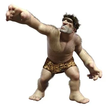 3D Rendering Cartoon Caveman on White Stock Illustration