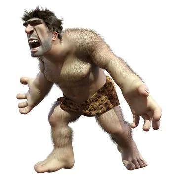 3D Rendering Cartoon Caveman on White Stock Illustration