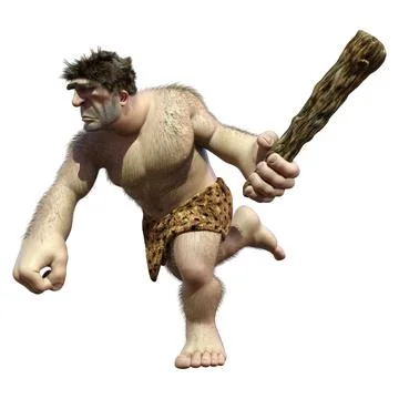 3D Rendering Cartoon Caveman on White Stock Illustration