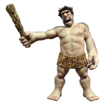 3D Rendering Cartoon Caveman on White Stock Illustration