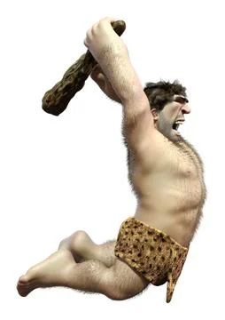 3D Rendering Cartoon Caveman on White Stock Illustration