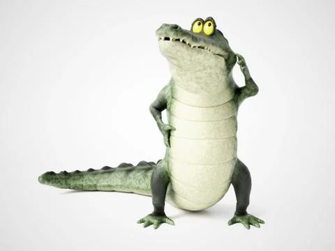 3D rendering of a cartoon crocodile thinking. Stock-Illustration