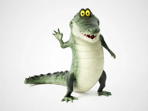 3D rendering of a cartoon crocodile waving. Stock Illustration