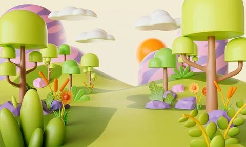 3d rendering of Cartoon Forest. Stock Illustration