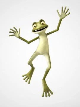 3D rendering of cartoon frog jumping for joy. Stock Illustration