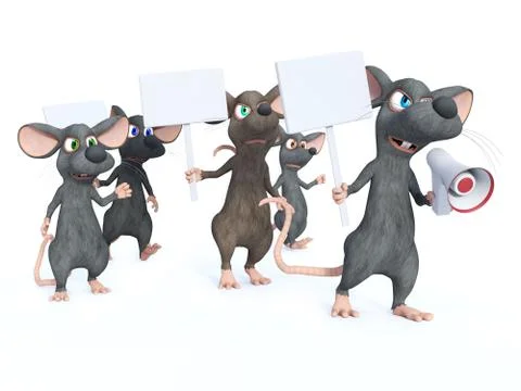 3D rendering of cartoon mice on strike. Stock Illustration