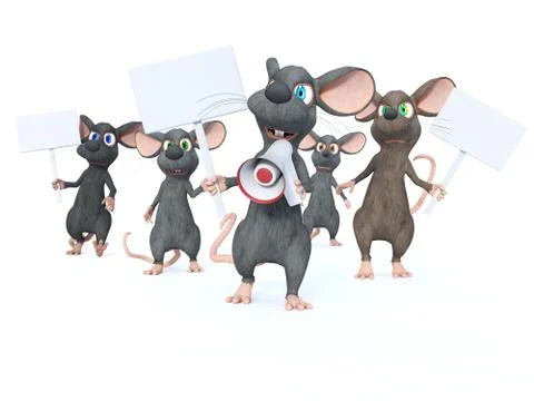 3D rendering of cartoon mice on strike. Stock Illustration