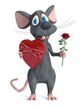 3D rendering of a cartoon mouse being romantic. Illustrazione stock
