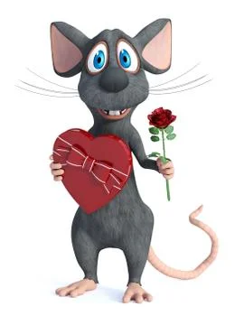 3D rendering of a cartoon mouse being romantic. Stock Illustration