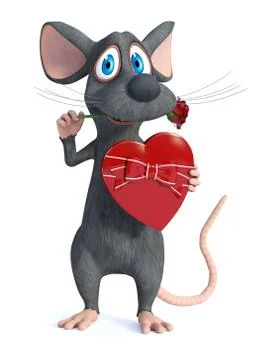 3D rendering of a cartoon mouse being romantic. Stock Illustration